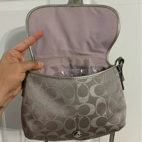 COACH Gray Silver Signature Canvas Crossbody - Picture 6 of 12
